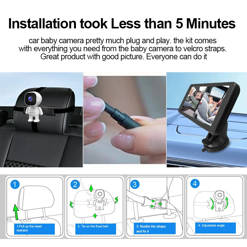 1080P Dual Lens Car Baby Monitor, Multiple Installation Methods, Rear Seat Visible, Adjustable Lens, 6.86-Inch Screen