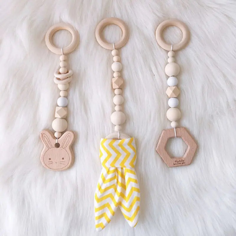 3/4Pcs/Set Nordic Cartoon Baby Wooden Rabbit Ear Toy Pendant Gym Fitness Rack Ornament Toddler Infant Room Decorations