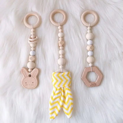 3/4Pcs/Set Nordic Cartoon Baby Wooden Rabbit Ear Toy Pendant Gym Fitness Rack Ornament Toddler Infant Room Decorations