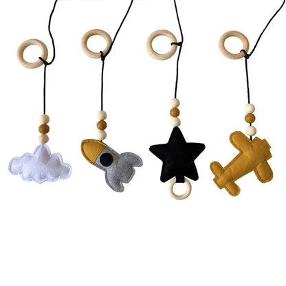 3/4Pcs/Set Nordic Cartoon Baby Wooden Rabbit Ear Toy Pendant Gym Fitness Rack Ornament Toddler Infant Room Decorations