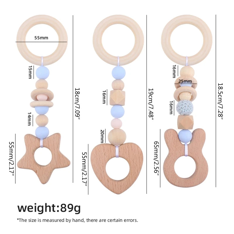 3/4Pcs/Set Nordic Cartoon Baby Wooden Rabbit Ear Toy Pendant Gym Fitness Rack Ornament Toddler Infant Room Decorations