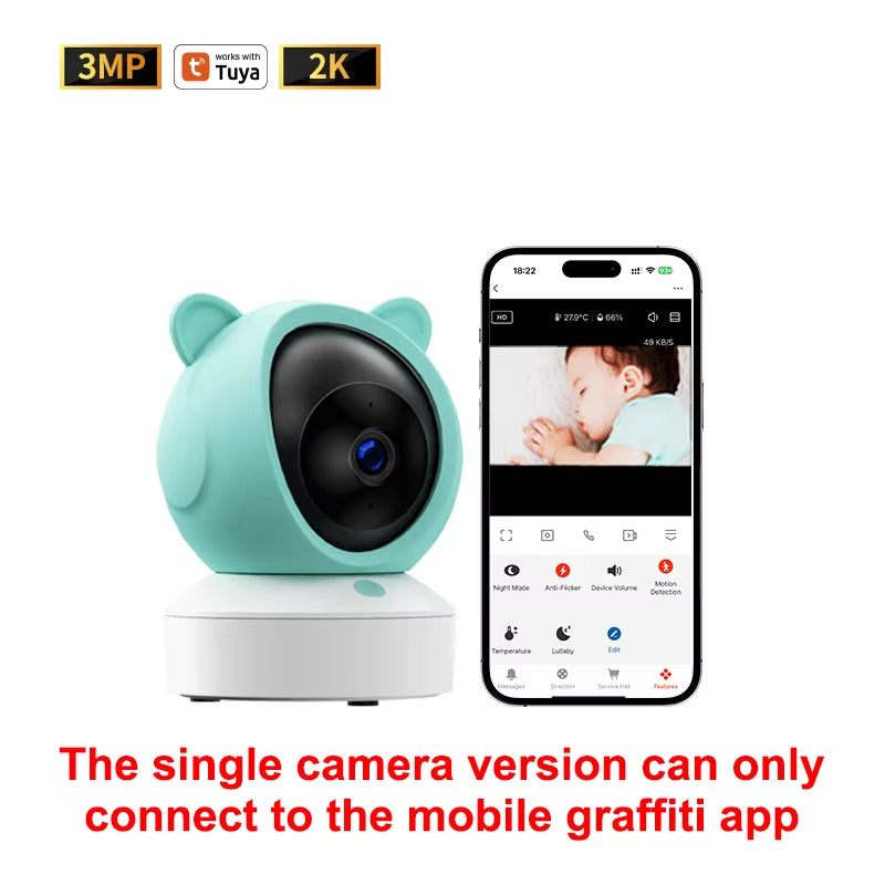 5 "Tuya Baby Monitor 2K High Definition Wifi Remote Mobile APP Control Up, Down, Left and Right Rotation Gimbal Camera