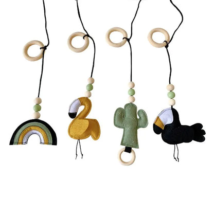 3/4Pcs/Set Nordic Cartoon Baby Wooden Rabbit Ear Toy Pendant Gym Fitness Rack Ornament Toddler Infant Room Decorations