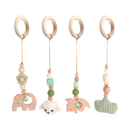 3/4Pcs/Set Nordic Cartoon Baby Wooden Rabbit Ear Toy Pendant Gym Fitness Rack Ornament Toddler Infant Room Decorations