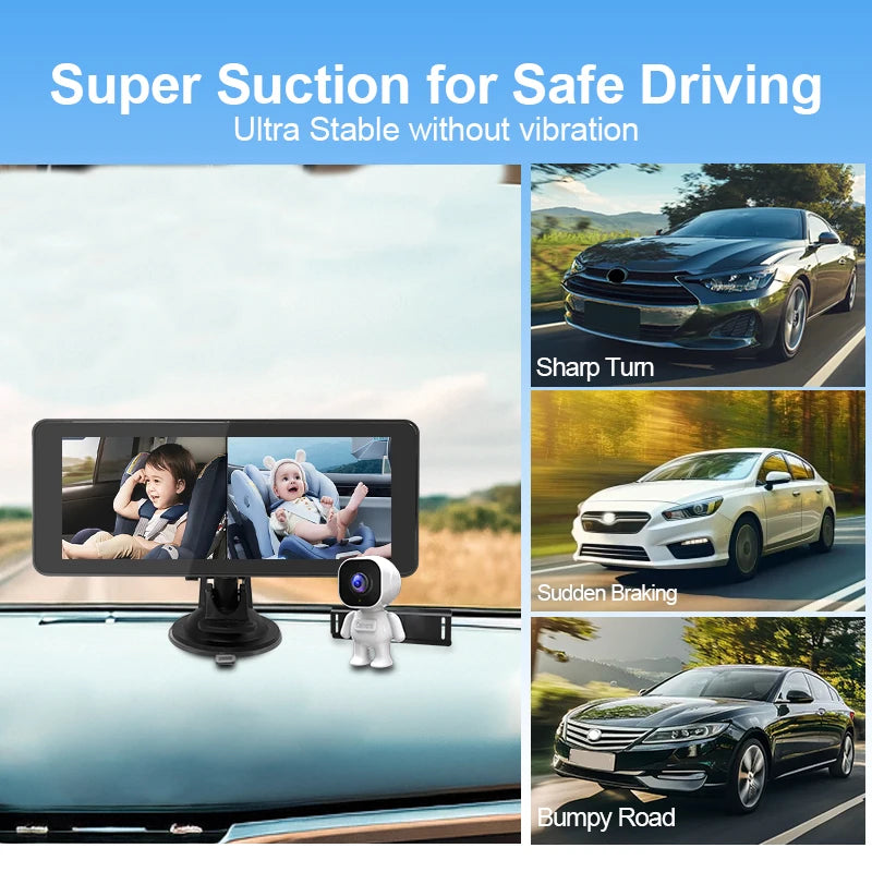 1080P Dual Lens Car Baby Monitor, Multiple Installation Methods, Rear Seat Visible, Adjustable Lens, 6.86-Inch Screen