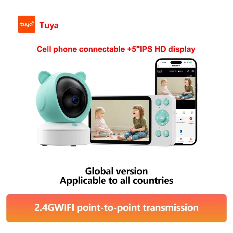 5 "Tuya Baby Monitor 2K High Definition Wifi Remote Mobile APP Control Up, Down, Left and Right Rotation Gimbal Camera