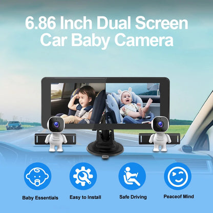 1080P Dual Lens Car Baby Monitor, Multiple Installation Methods, Rear Seat Visible, Adjustable Lens, 6.86-Inch Screen