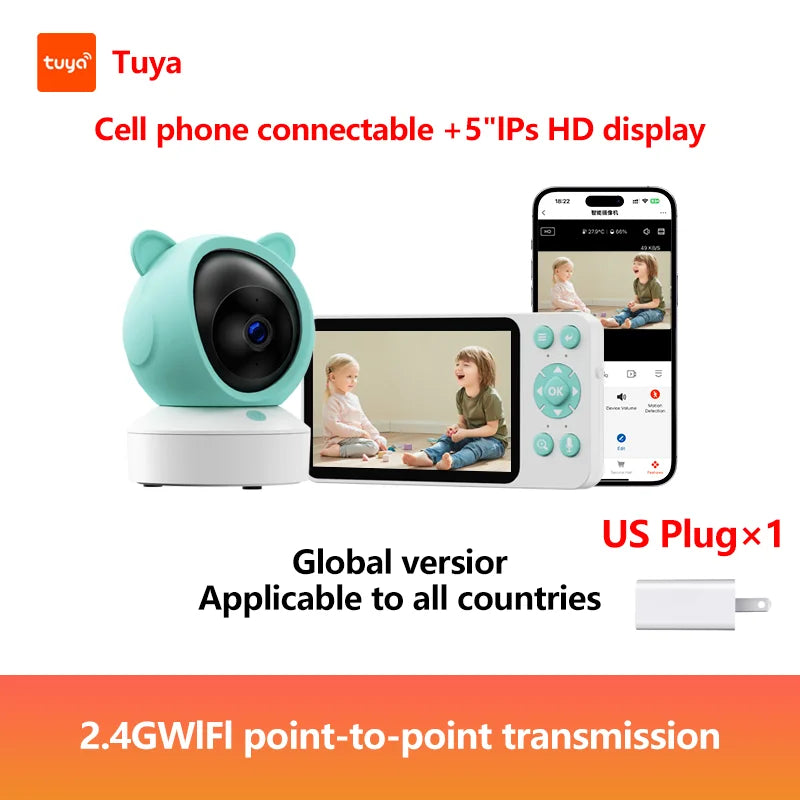 5 "Tuya Baby Monitor 2K High Definition Wifi Remote Mobile APP Control Up, Down, Left and Right Rotation Gimbal Camera